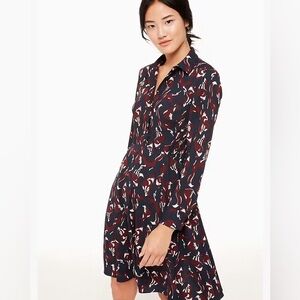 Kate Spade So Foxy Foxes Long Sleeve Smocked Mini Dress Navy Multicolored Sz 2